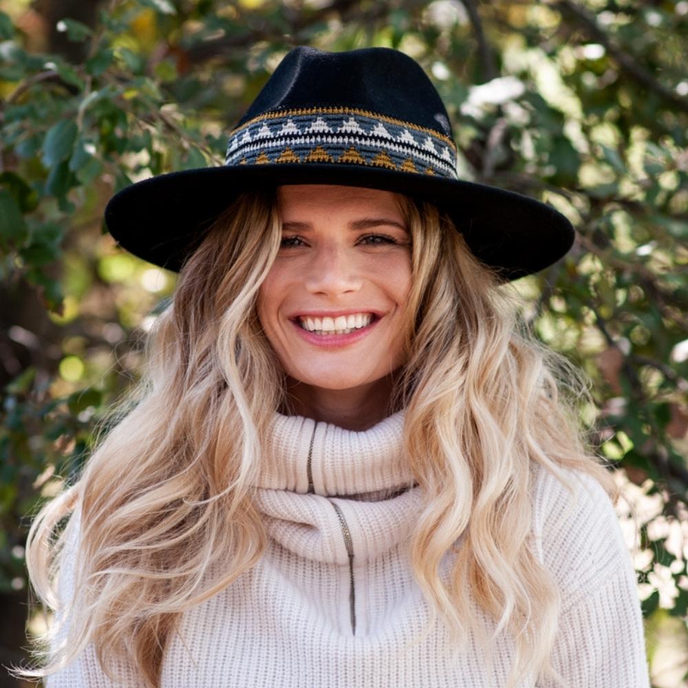 Wool Fedora Black Wide Brim Woven Braid Band Hat – Designed in France, Made in Italy