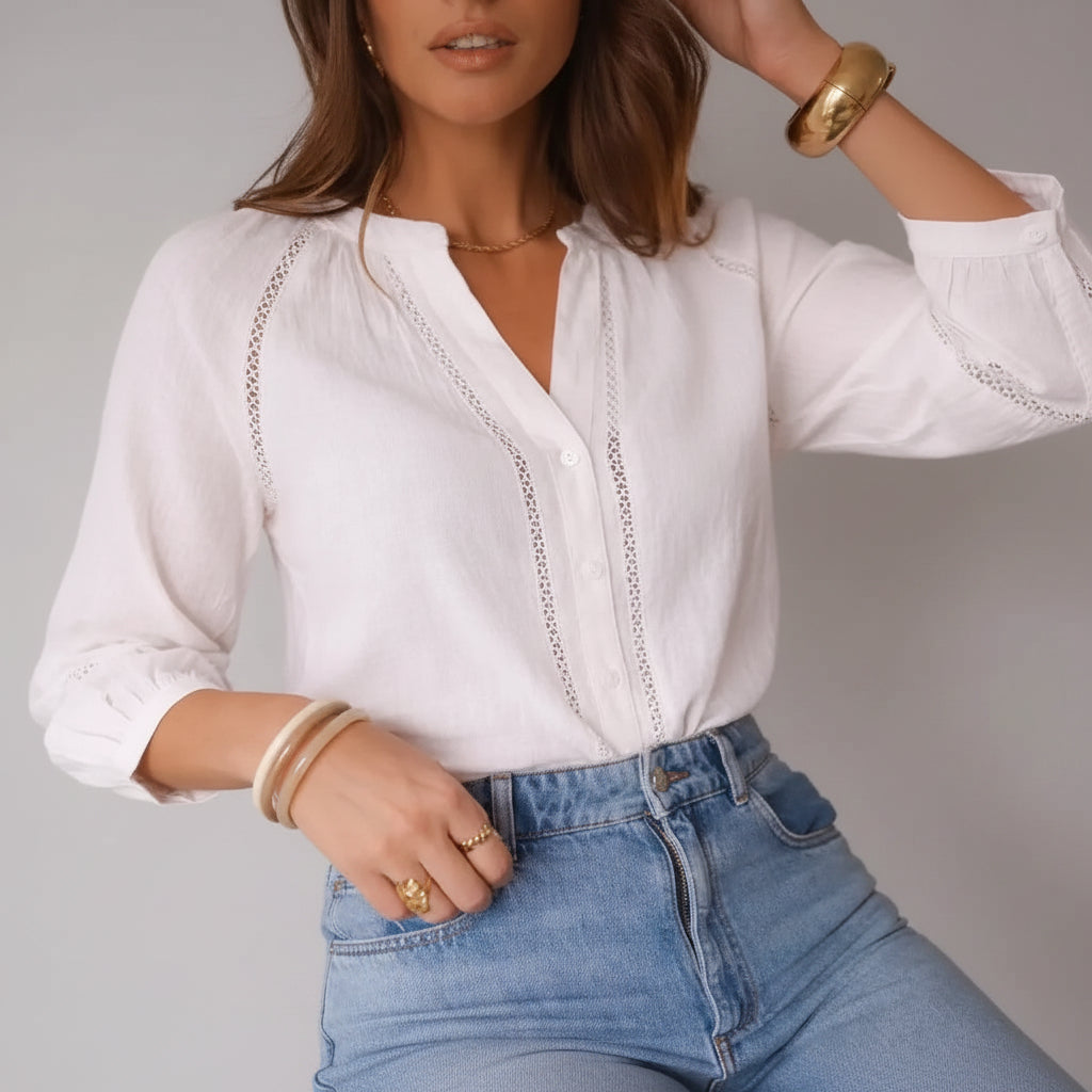 White Cotton Openwork Blouse by In April 1986