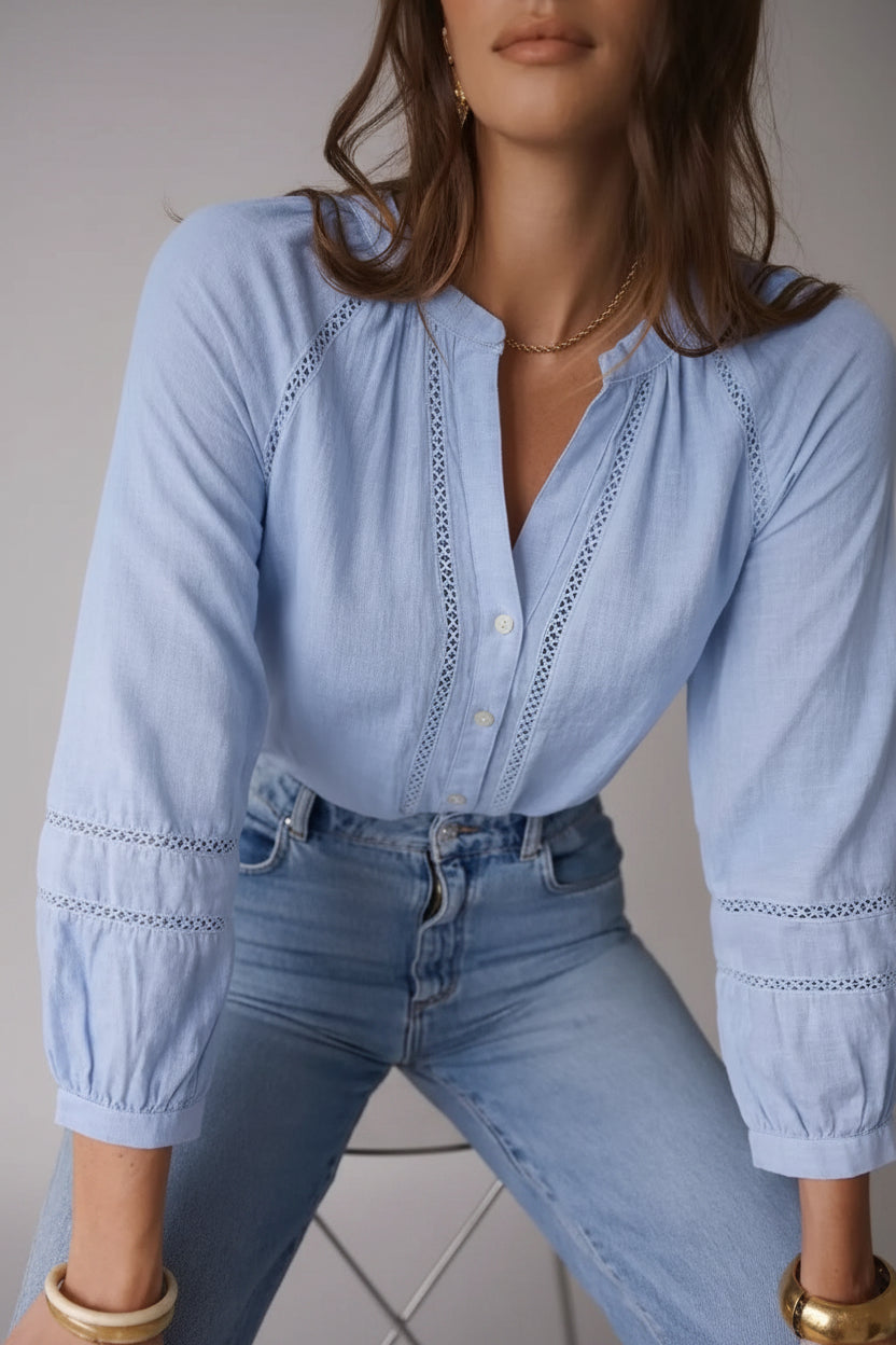 Blue Cotton Openwork Blouse by In April 1986