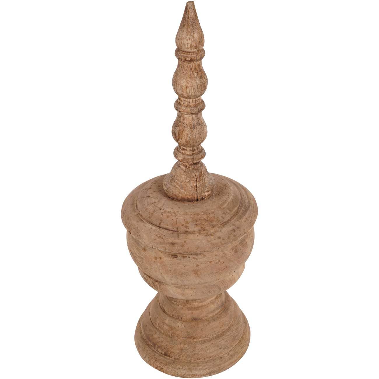 Hand-Carved Wooden Finial Sculpture - Small