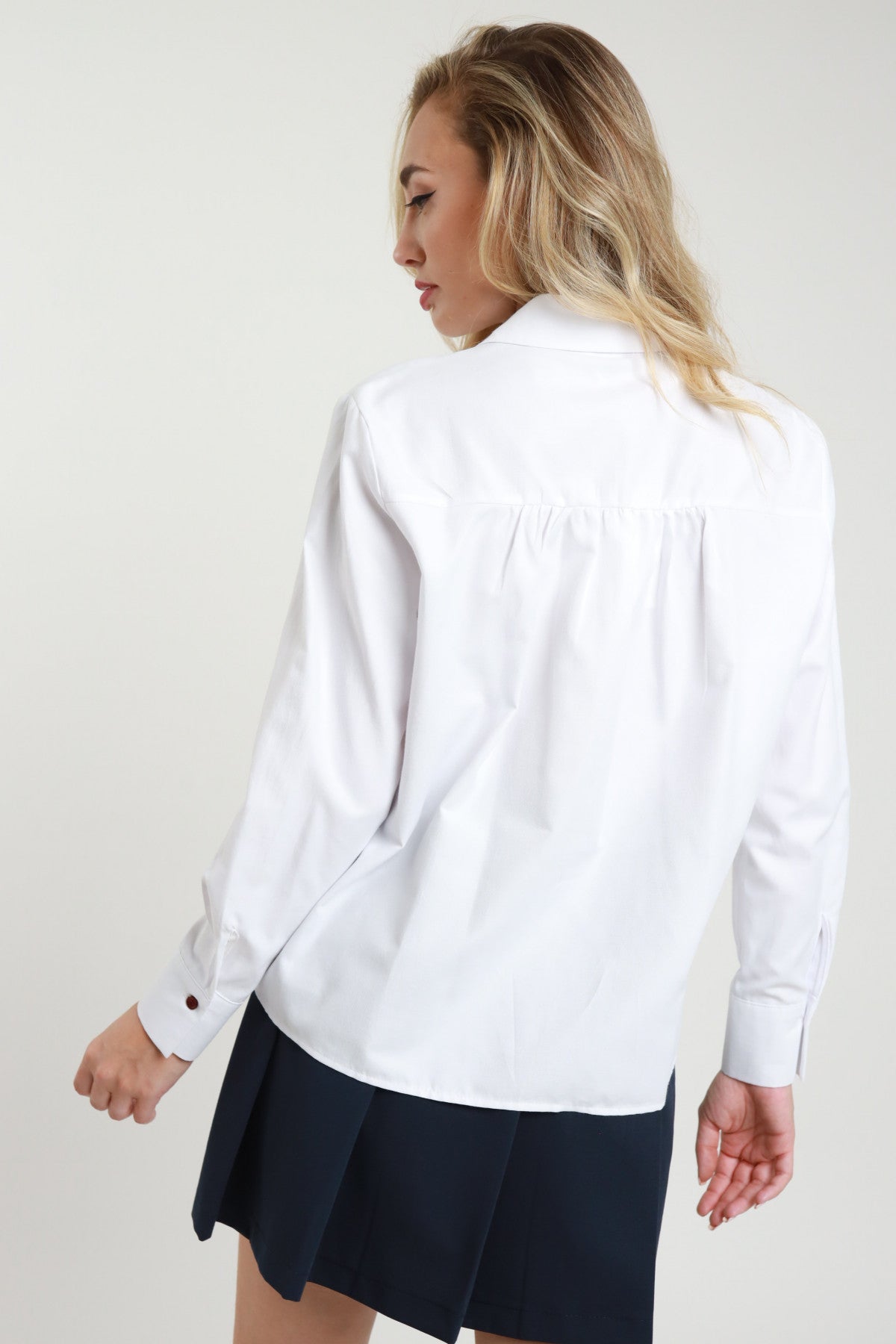 Oxford Shirt with Rouche & Burgundy Piping | Elegant Everyday Shirt
