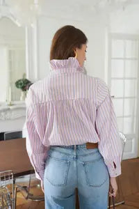Pink Stripe Cotton Frill Collar Shirt by In April 1986