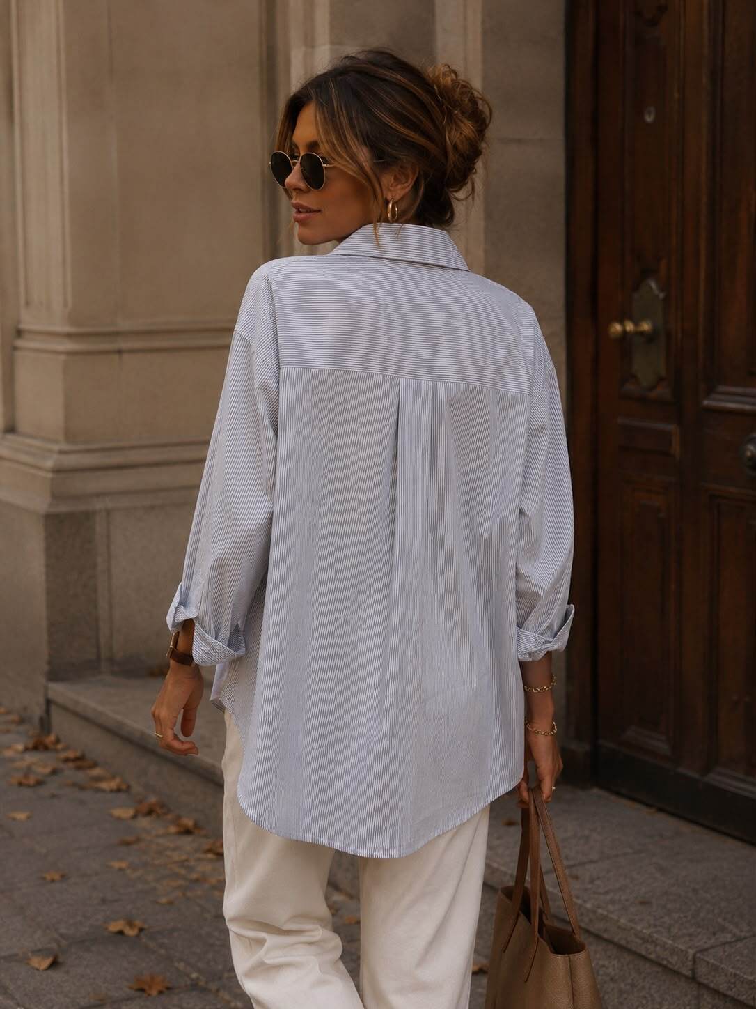 Striped Oversized Shirt with Heart Embroidery