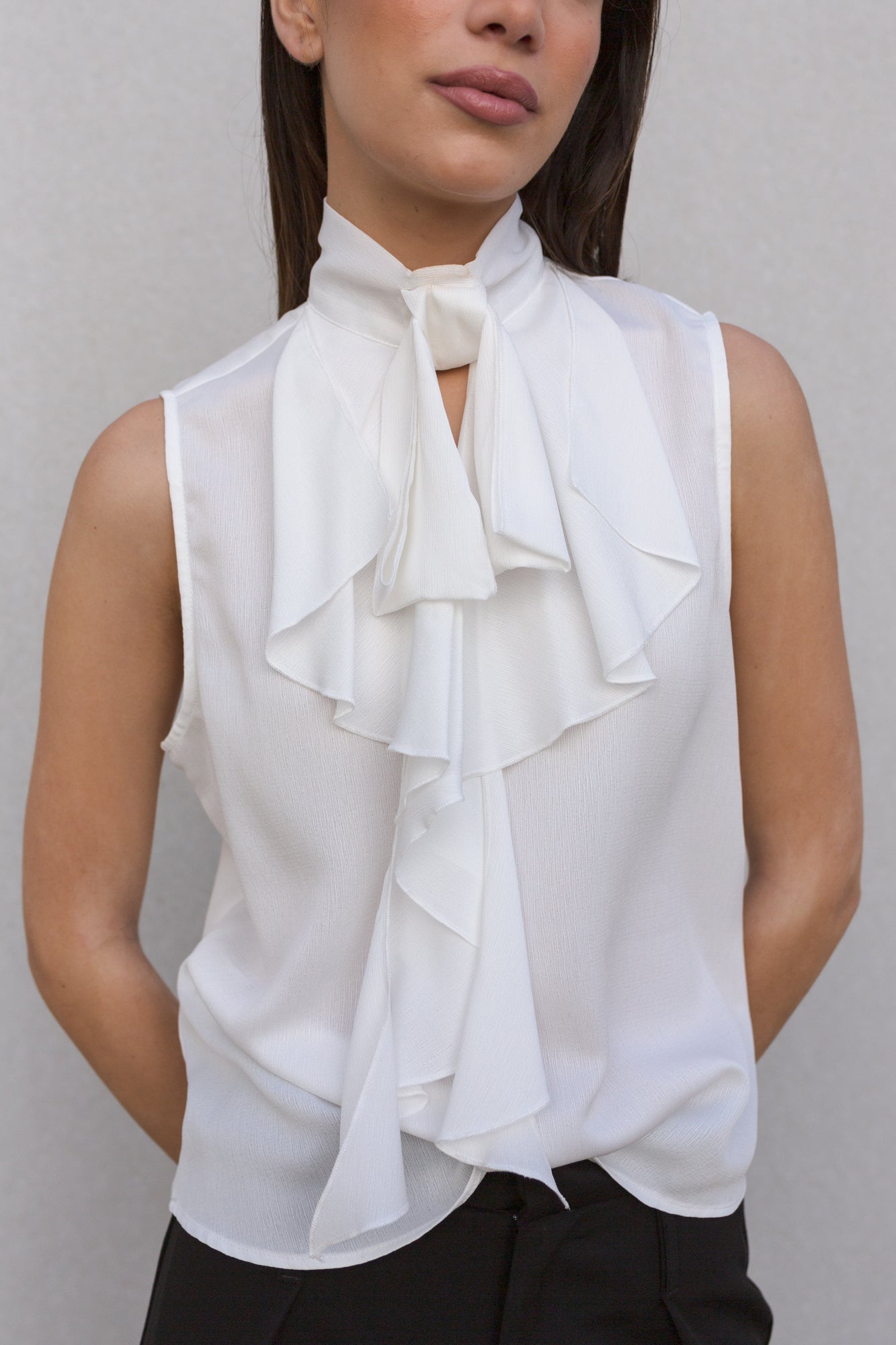 White Sleeveless Ruffled Halter Top | Elegant & Effortless