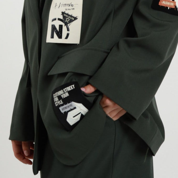 Oversized Jacket with Patch – Relaxed Fit Wool-Look Blend | Green