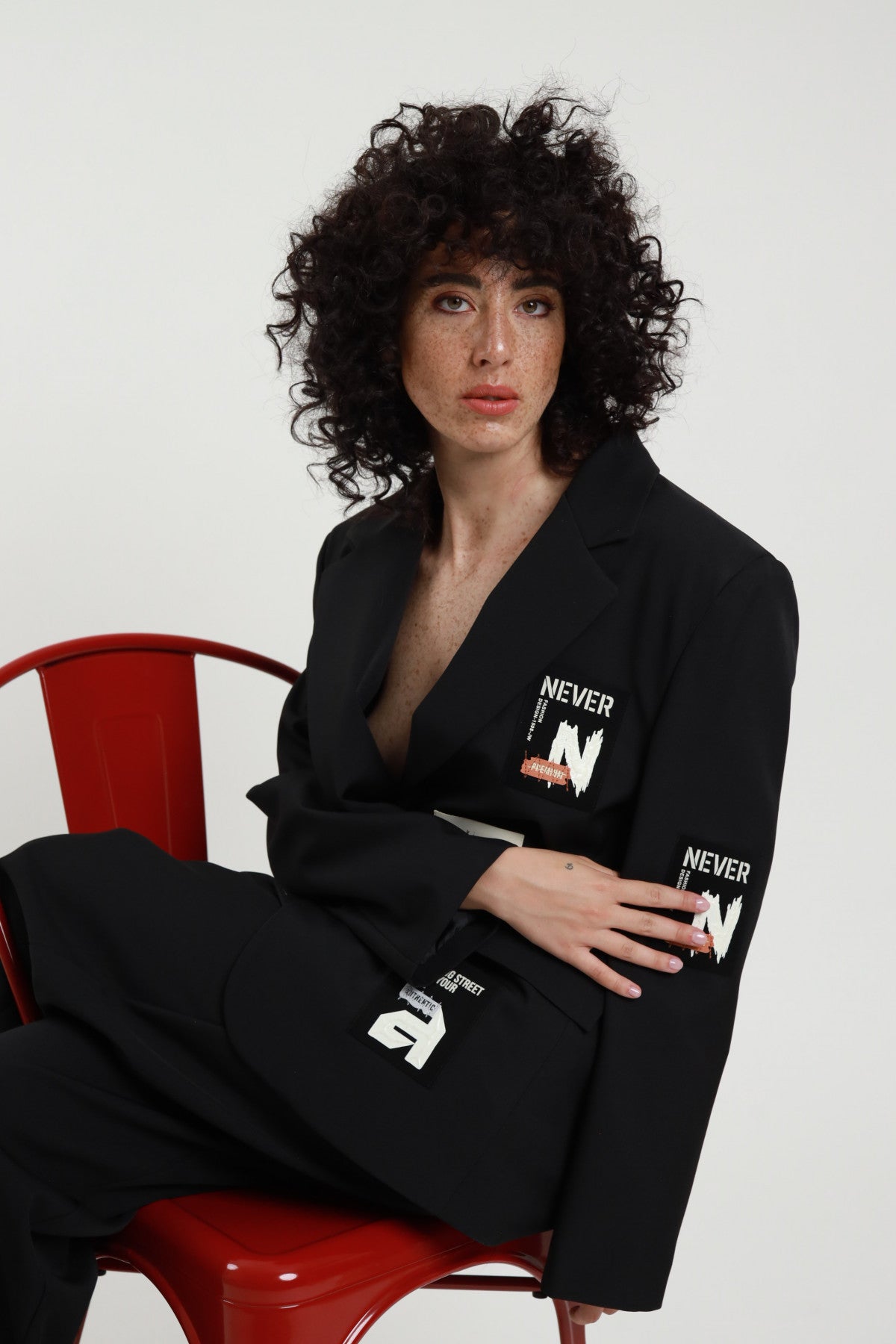 Oversized Jacket with Patch – Relaxed Fit Wool-Look Blend | Black