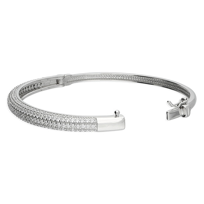 Silver Bangle-Cubic Zirconia Pave