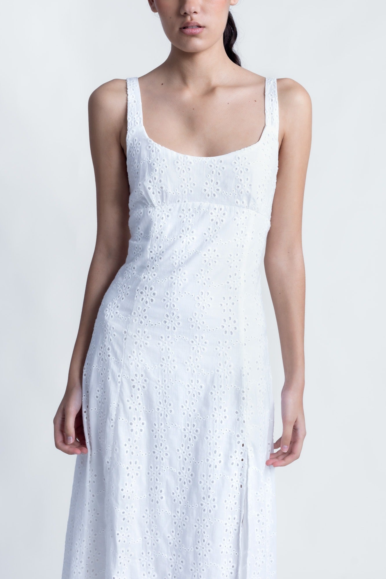 White Embroidered Anglaise Midi Dress – Timeless Summer Elegance