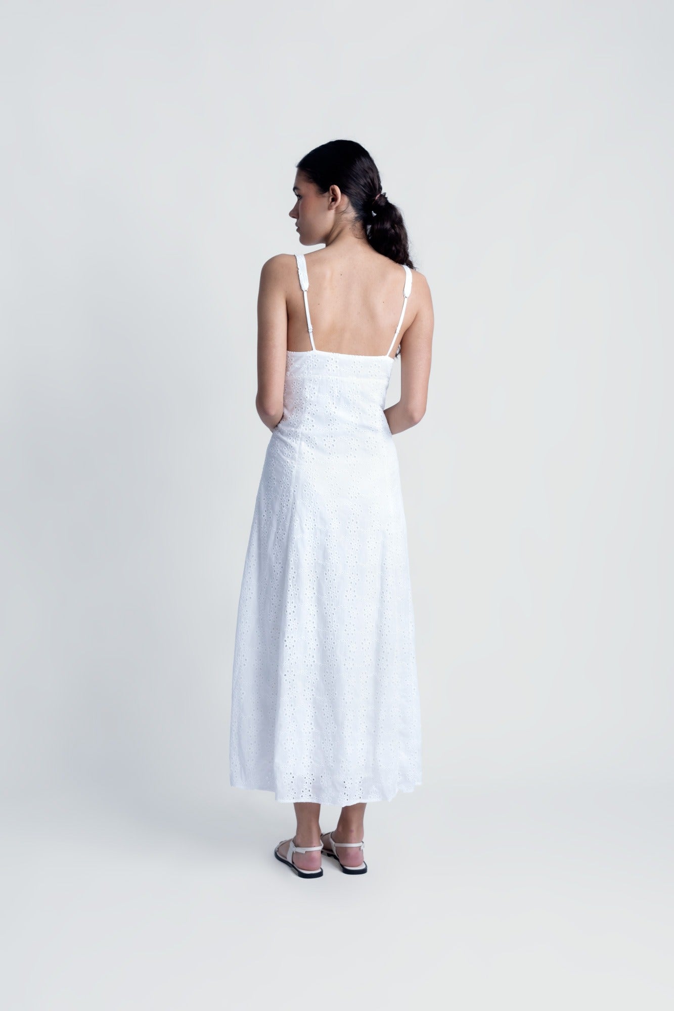 White Embroidered Anglaise Midi Dress – Timeless Summer Elegance