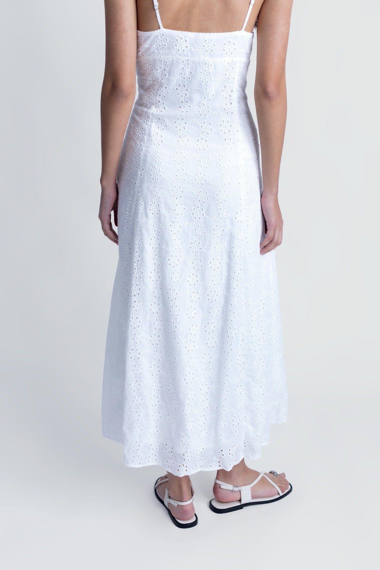 White Embroidered Anglaise Midi Dress – Timeless Summer Elegance