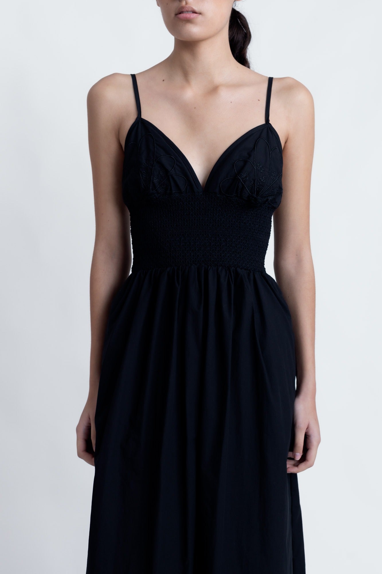 Black Embroidered Cotton Midi Dress – Effortless Elegance in 100% Cotton