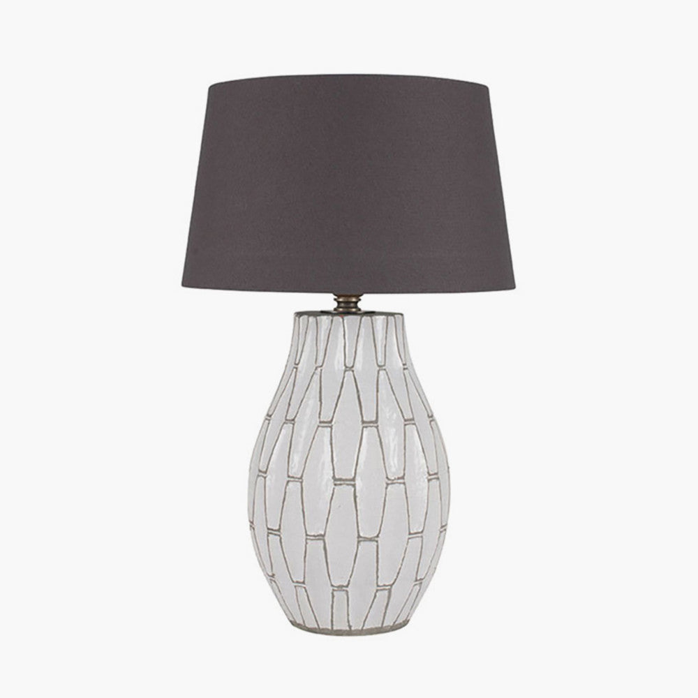 White Stoneware Geometric Table Lamp