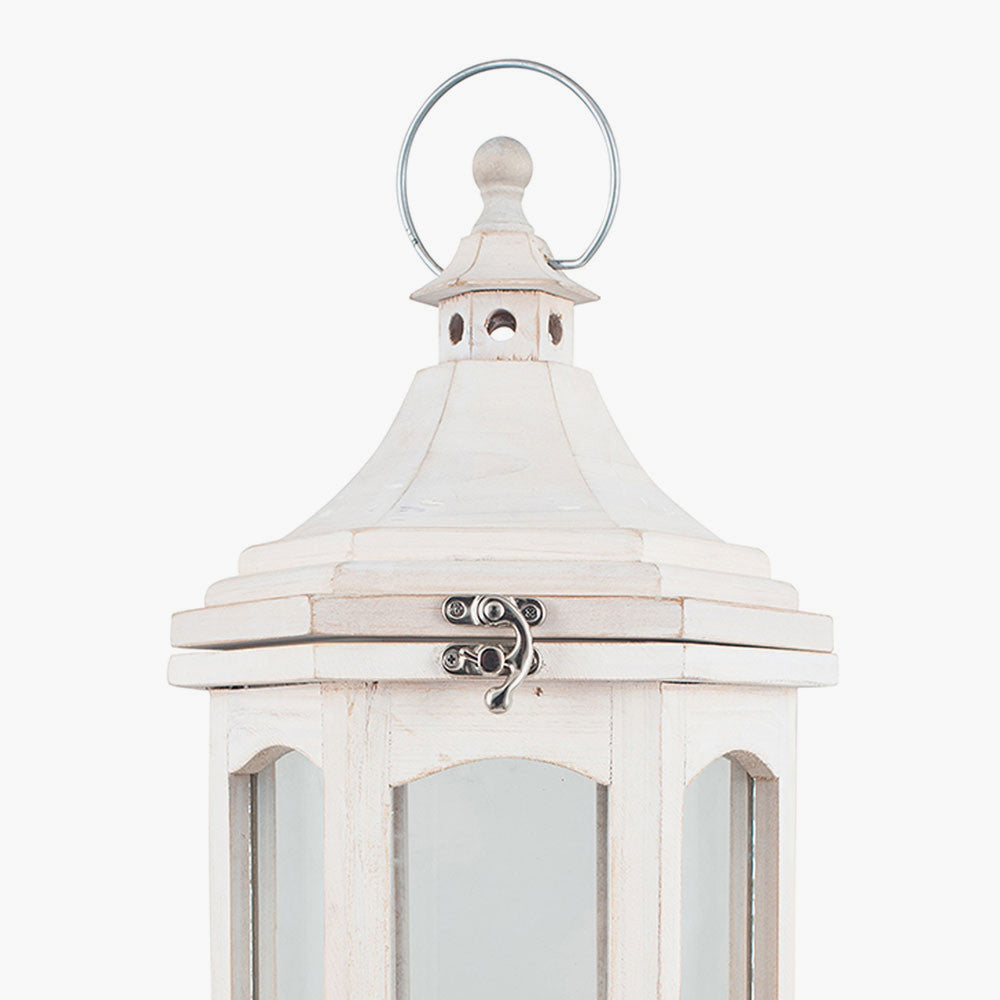 Adaline White Wash Wood Lantern Table Lamp for sale - Woodcock and Cavendish