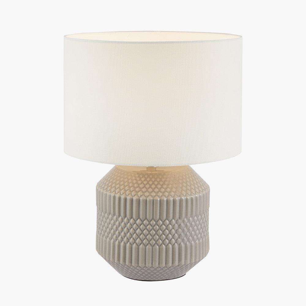 Meribel Grey Geo Textured Ceramic Table Lamp for sale - Woodcock and Cavendish