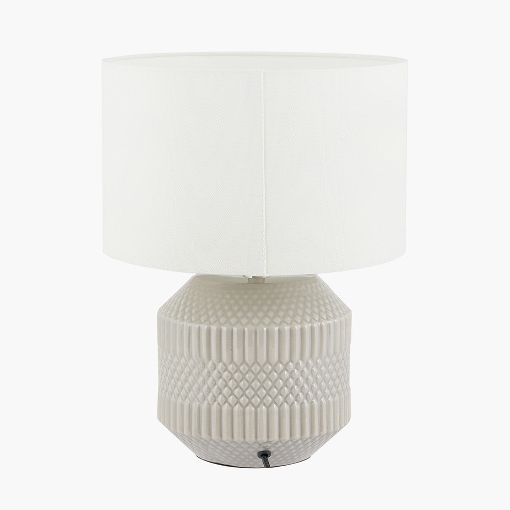 Meribel Grey Geo Textured Ceramic Table Lamp for sale - Woodcock and Cavendish