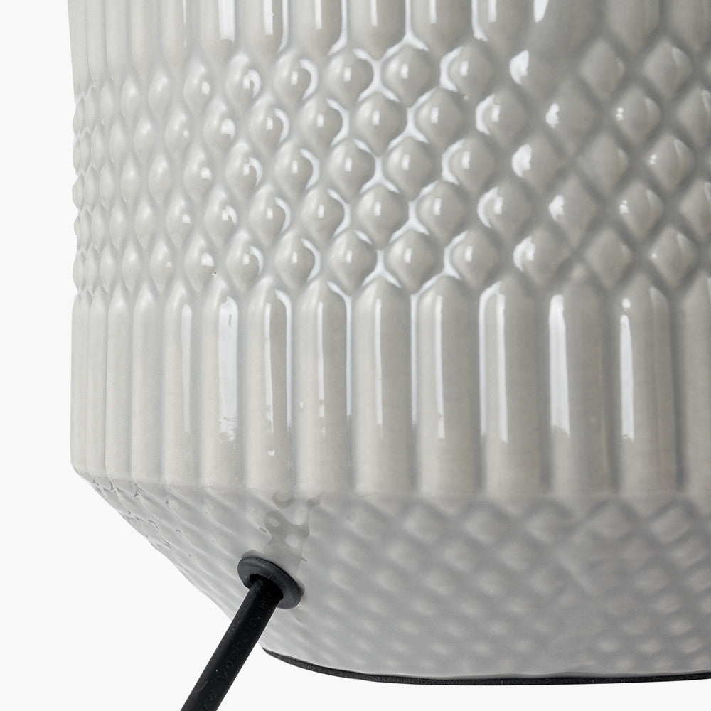 Meribel Grey Geo Textured Ceramic Table Lamp for sale - Woodcock and Cavendish
