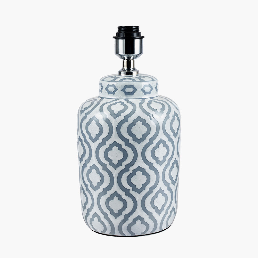 Celia Grey and White Pattern Ceramic Table Lamp for sale - Woodcock and Cavendish