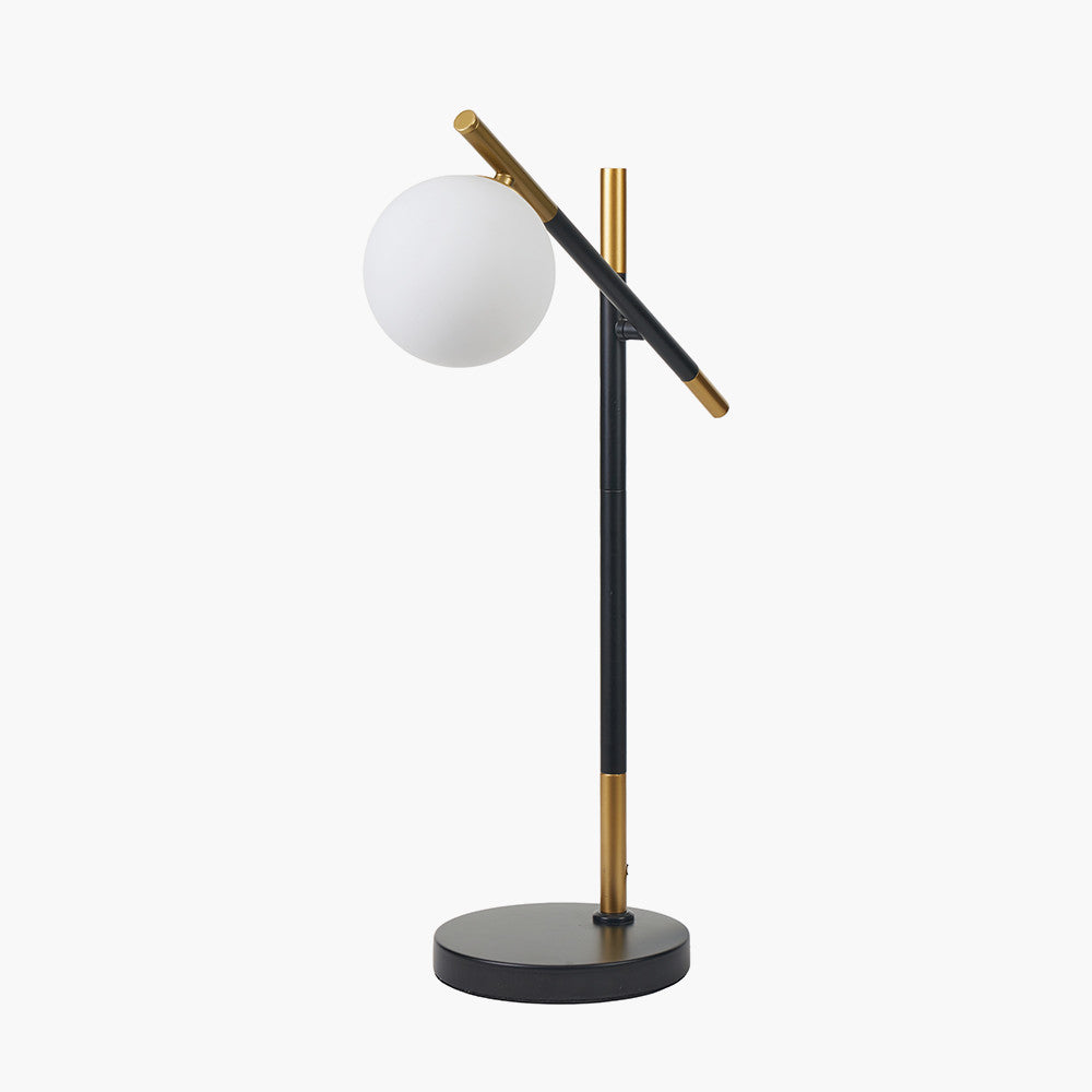 Wanda White Orb and Black Metal Table Lamp for sale - Woodcock and Cavendish