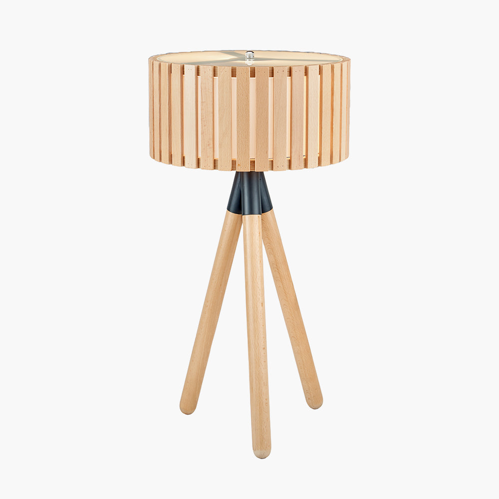 Rabanne Slatted Natural Wood Tripod Table Lamp for sale - Woodcock and Cavendish