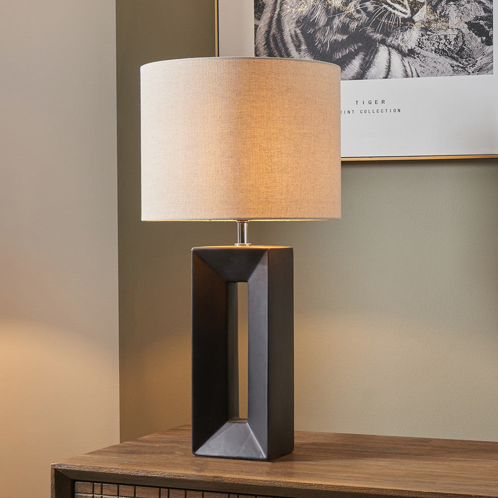 Block Black Ceramic Tall Table Lamp for sale - Woodcock and Cavendish