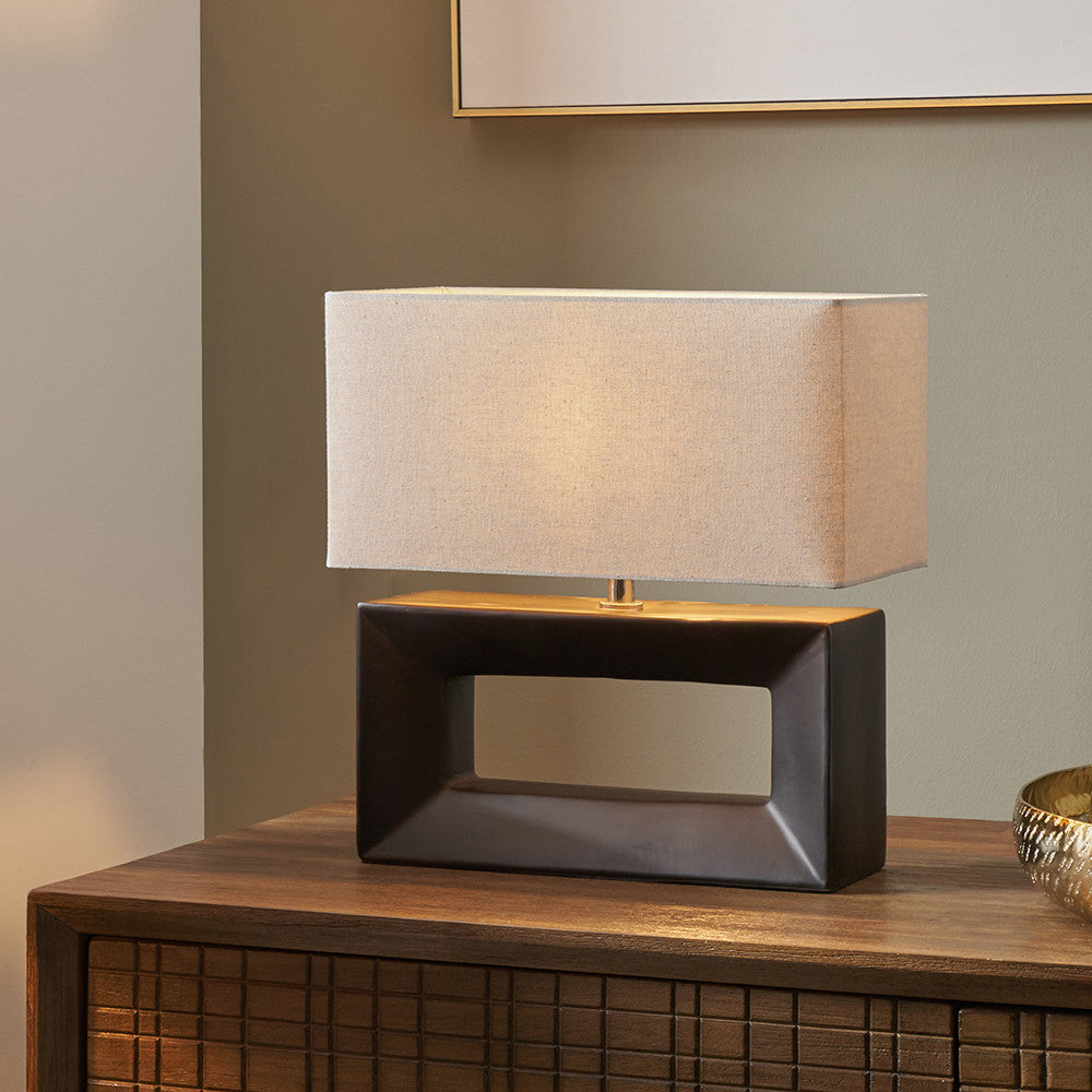 Block Black Ceramic Rectangular Table Lamp for sale - Woodcock and Cavendish