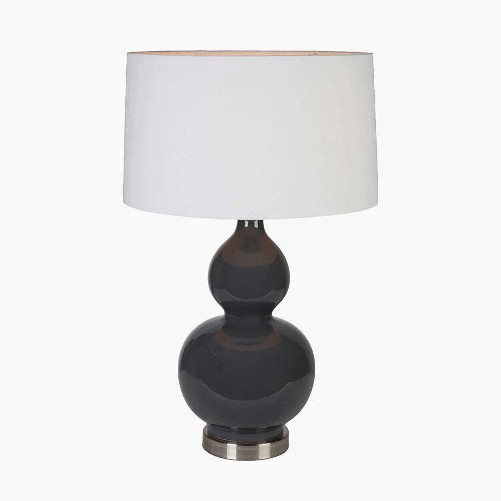 Gatsby Grey Ceramic Table Lamp With Brushed Silver Metal Detail for sale - Woodcock and Cavendish