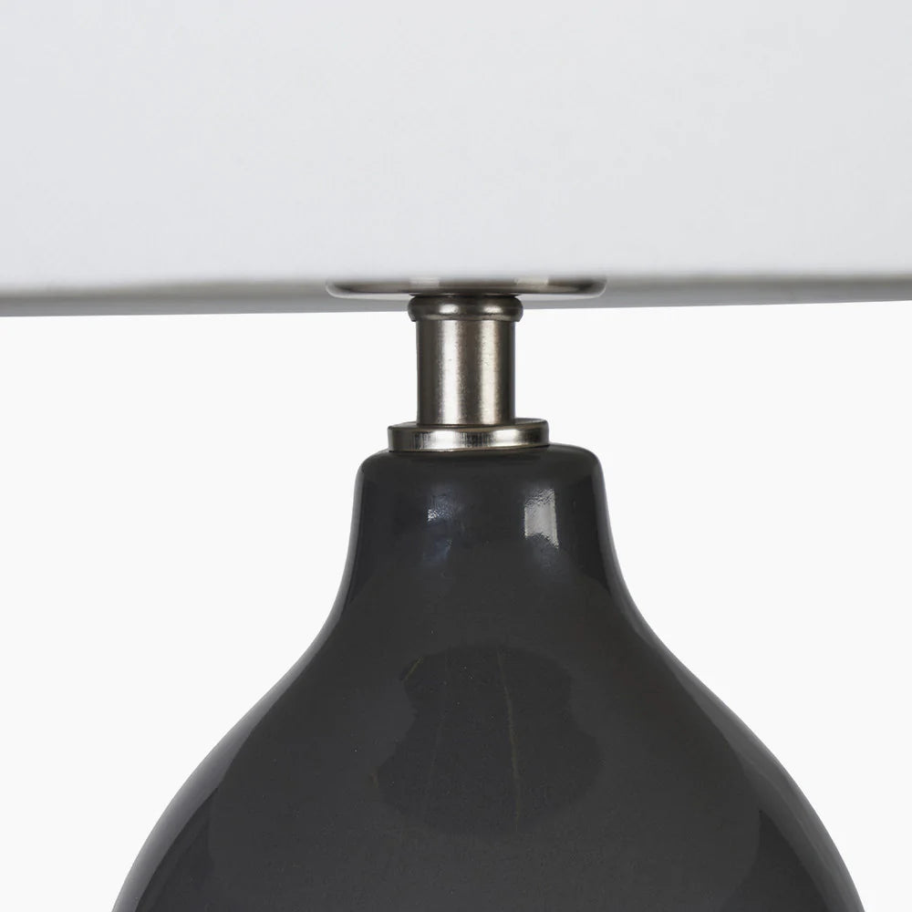 Gatsby Grey Ceramic Table Lamp With Brushed Silver Metal Detail for sale - Woodcock and Cavendish