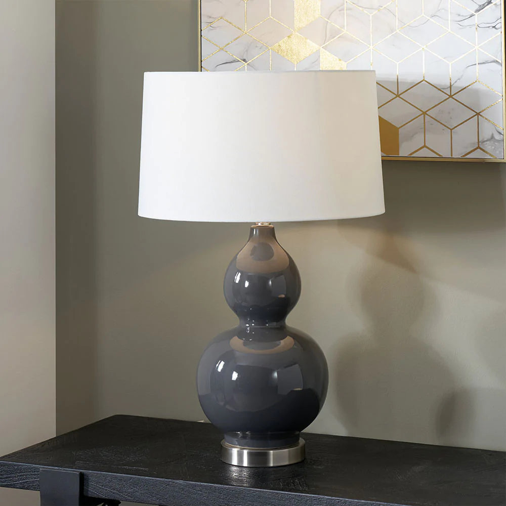 Gatsby Grey Ceramic Table Lamp With Brushed Silver Metal Detail for sale - Woodcock and Cavendish