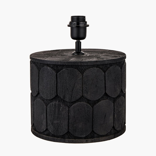 Cezara Embossed Black Wood Wide Table Lamp