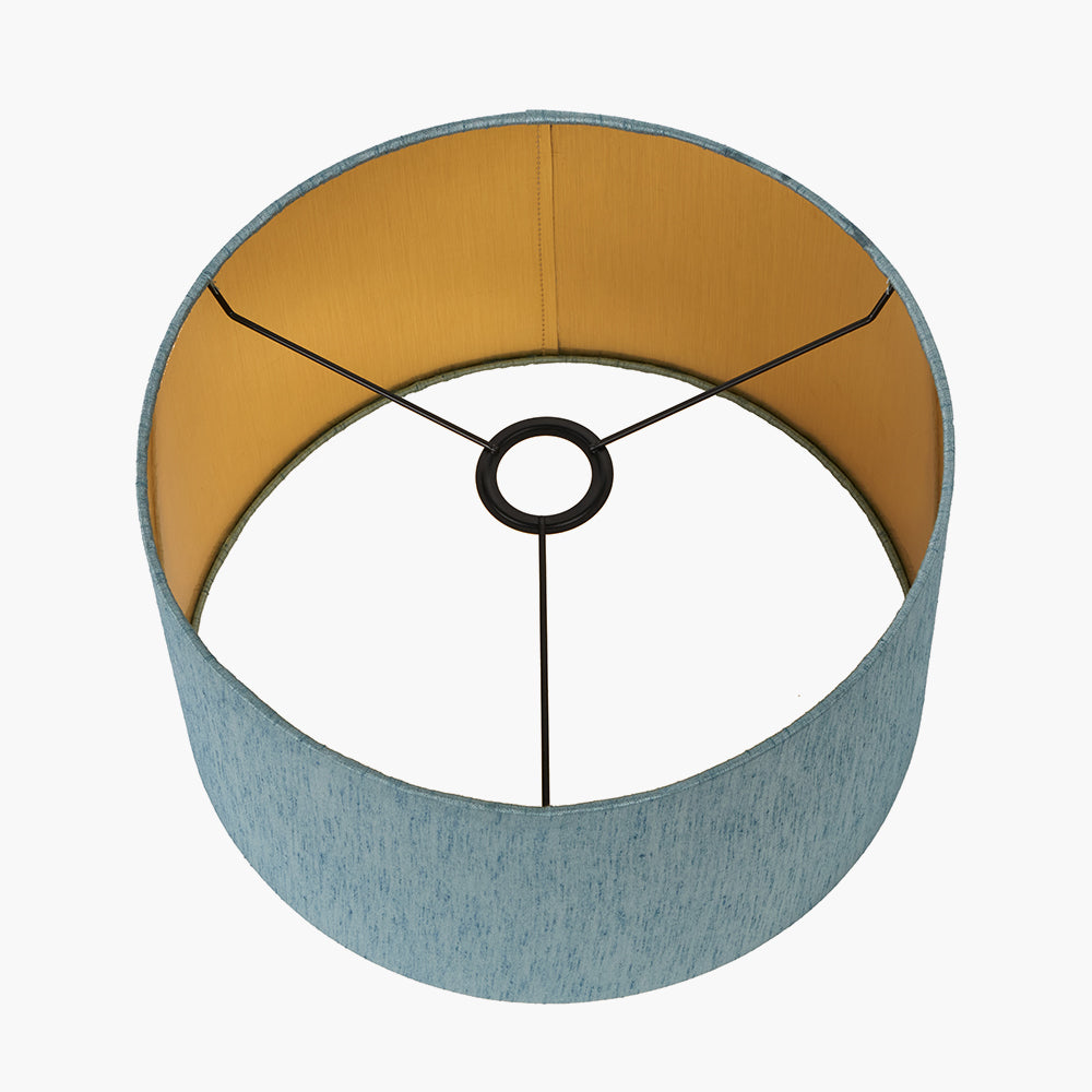 Stellan 40cm Duck Egg Slubbed Faux Silk Gold Lined Cylinder Shade - Luxury Lighting