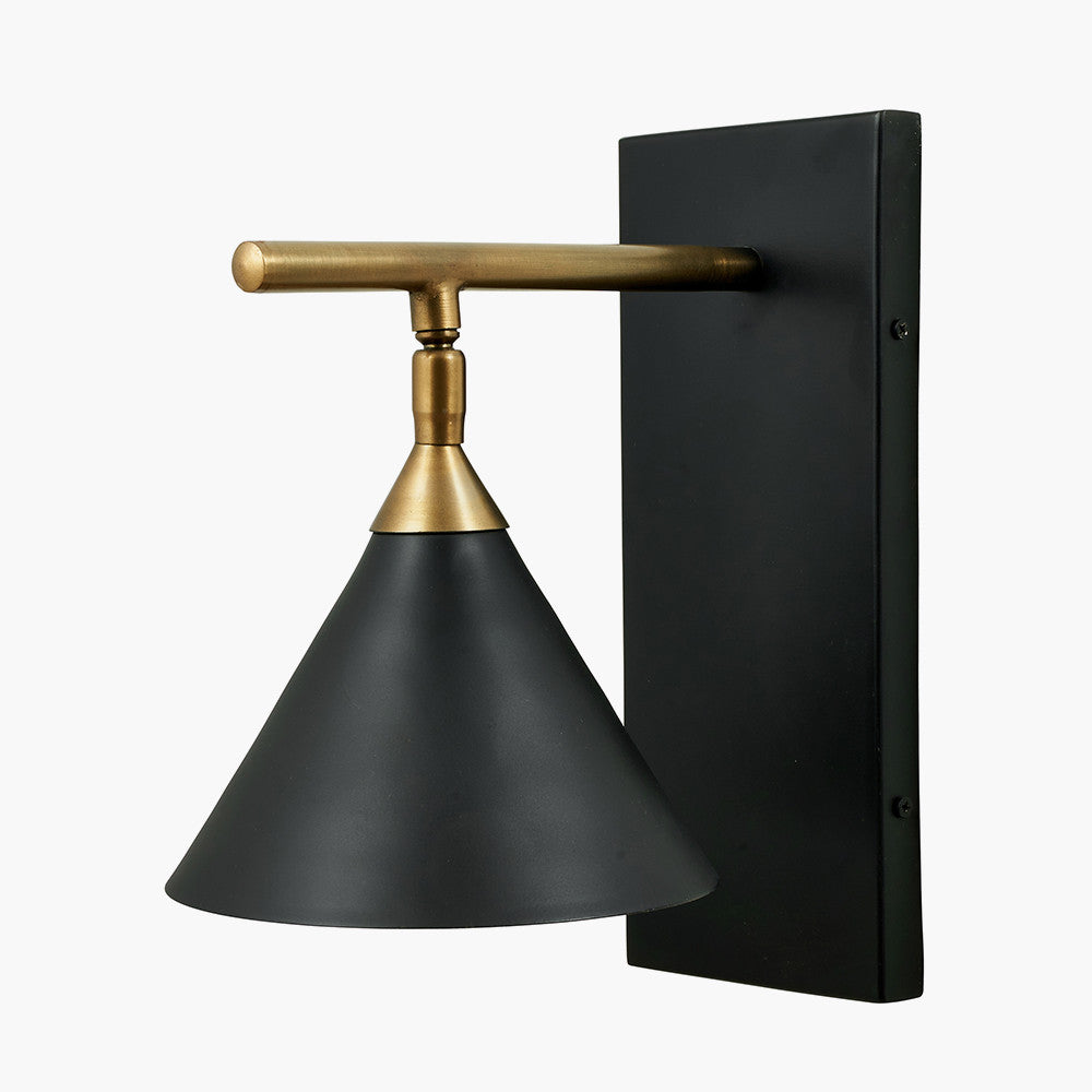 Zeta Matt Black and Antique Brass Wall Lamp for sale - Woodcock and Cavendish