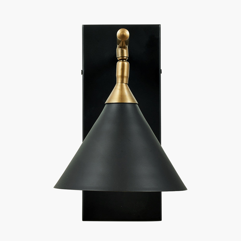Zeta Matt Black and Antique Brass Wall Lamp for sale - Woodcock and Cavendish