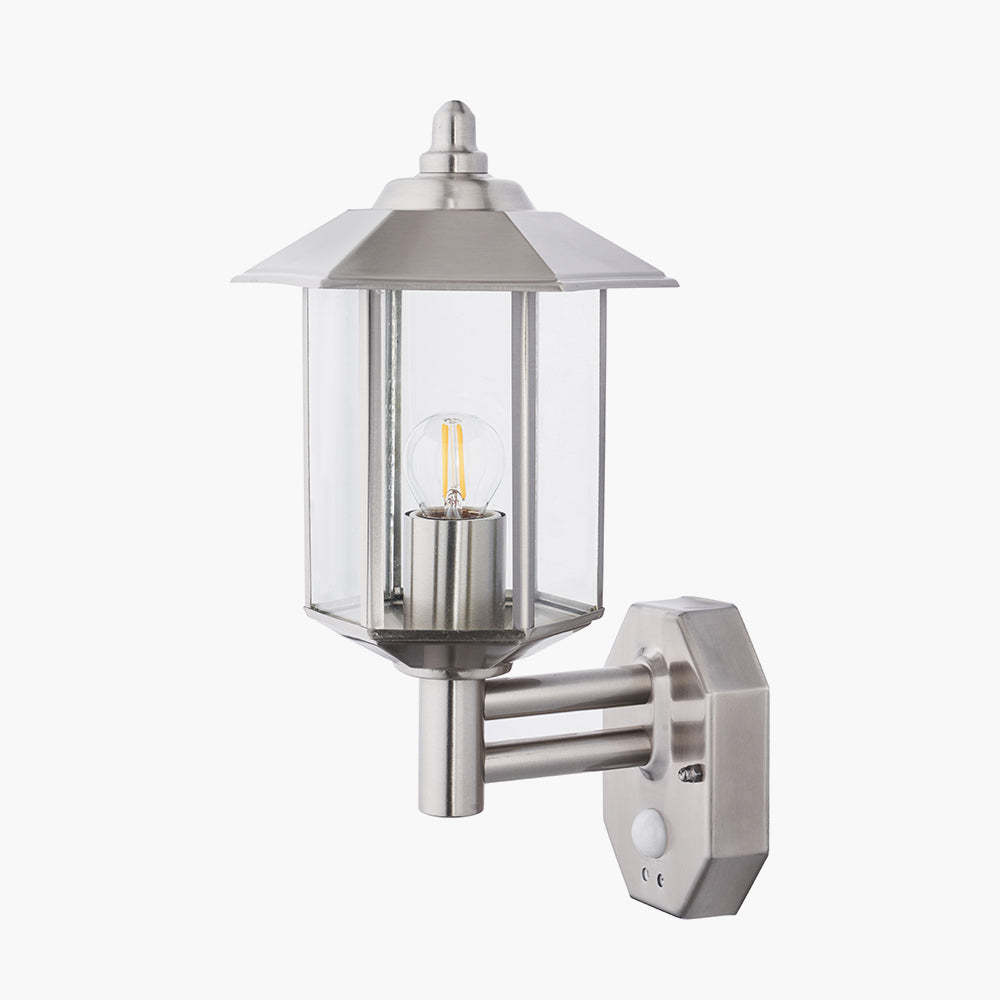 Bellis Brushed Steel Metal Pagoda PIR Wall Light for sale - Woodcock and Cavendish