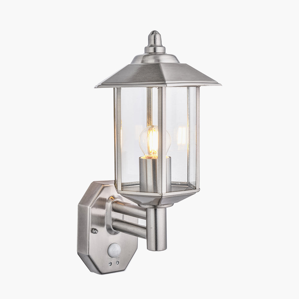 Bellis Brushed Steel Metal Pagoda PIR Wall Light for sale - Woodcock and Cavendish