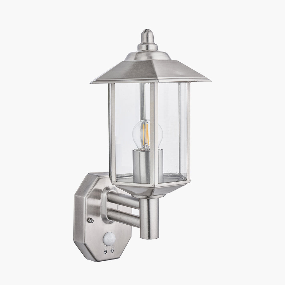 Bellis Brushed Steel Metal Pagoda PIR Wall Light for sale - Woodcock and Cavendish