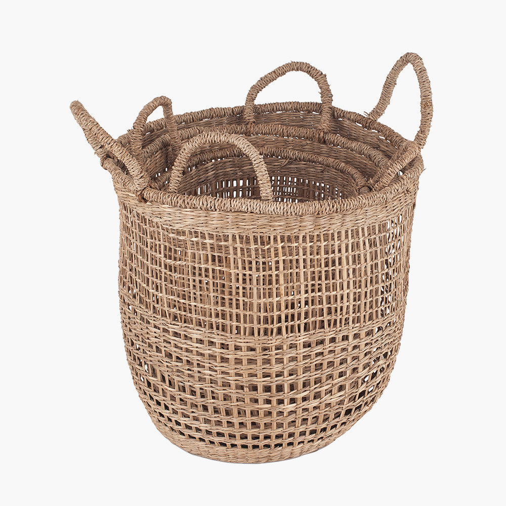 S/3 Open Weave Seagrass Round Handled Baskets for sale - Woodcock and Cavendish