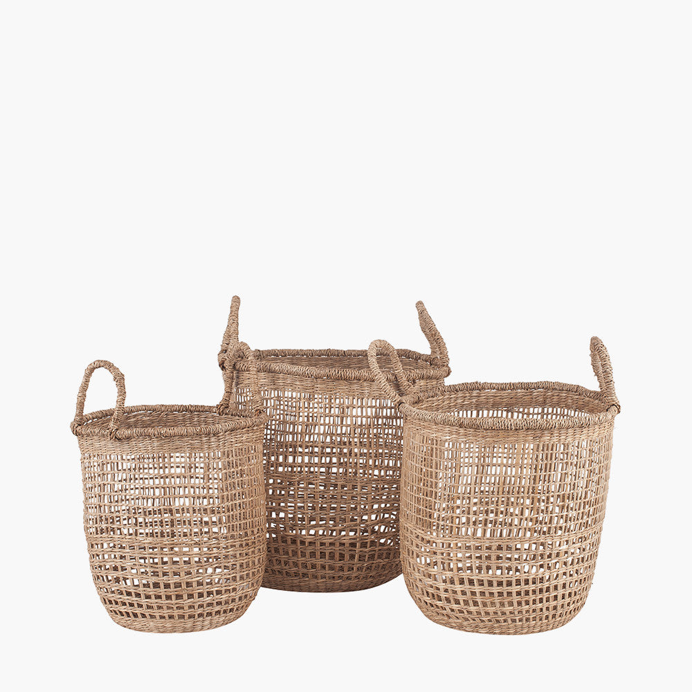 S/3 Open Weave Seagrass Round Handled Baskets for sale - Woodcock and Cavendish