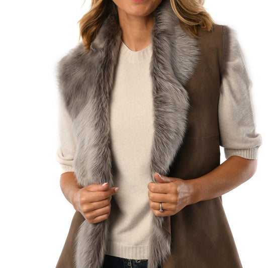 Taupe Ladies Toscana Sheepskin  Gilet for sale - Woodcock and Cavendish
