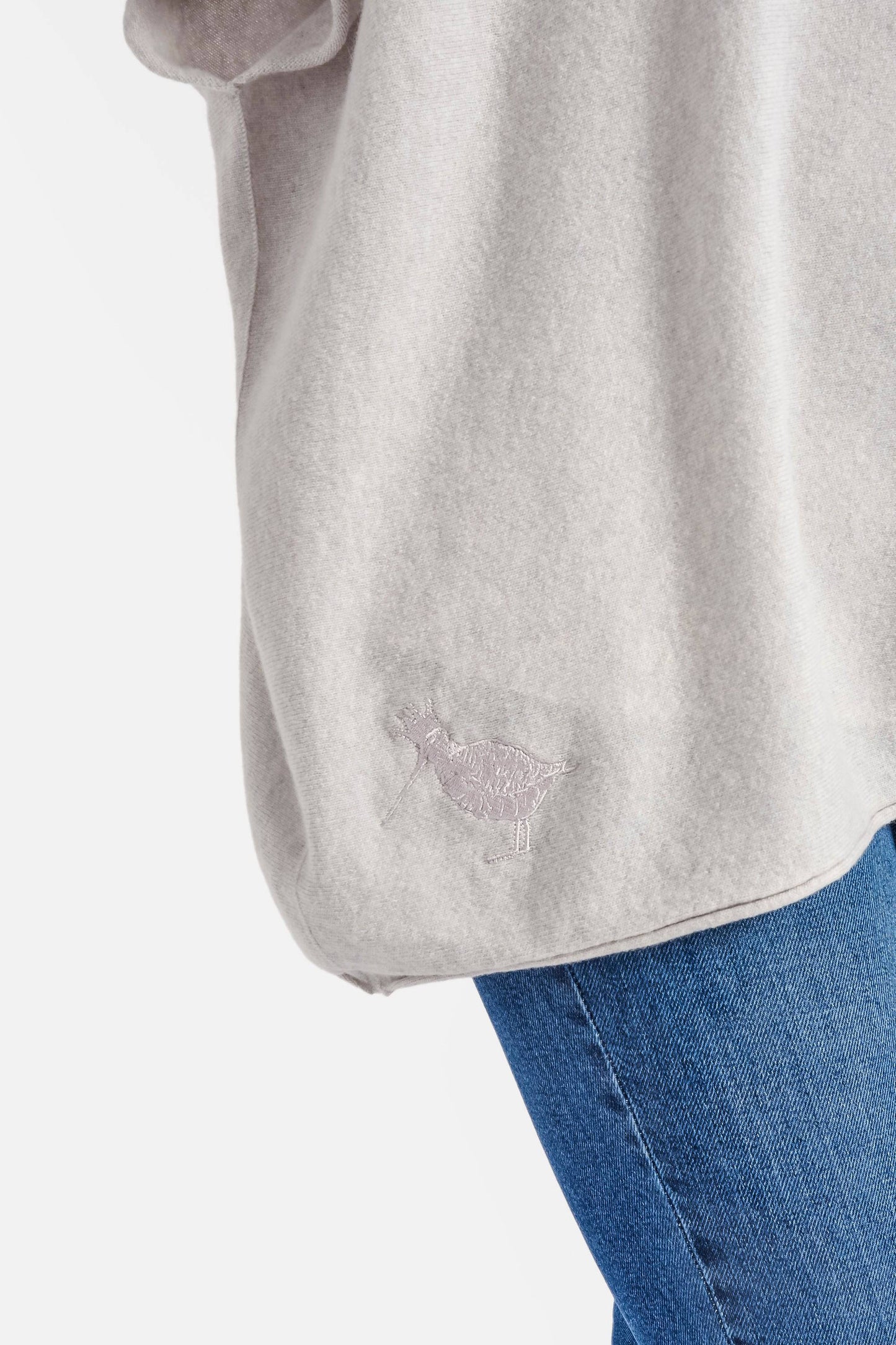 Cashmere & Merino Wool Boat Neck Poncho in Grey Marl By Woodcock & Cavendish for sale - Woodcock and Cavendish