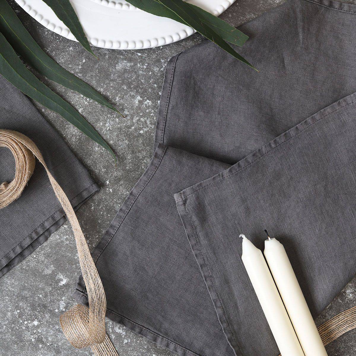 Charcoal Grey Stonewashed Linen Napkins - Set of 2 for sale - Woodcock and Cavendish