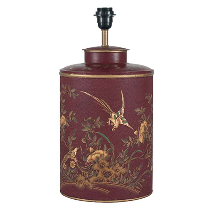 Golden Bird Hand Painted Red Metal Table Lamp for sale - Woodcock and Cavendish