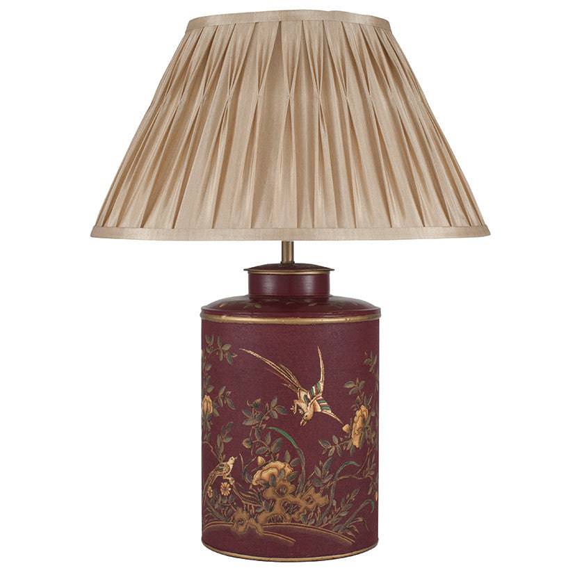 Golden Bird Hand Painted Red Metal Table Lamp for sale - Woodcock and Cavendish