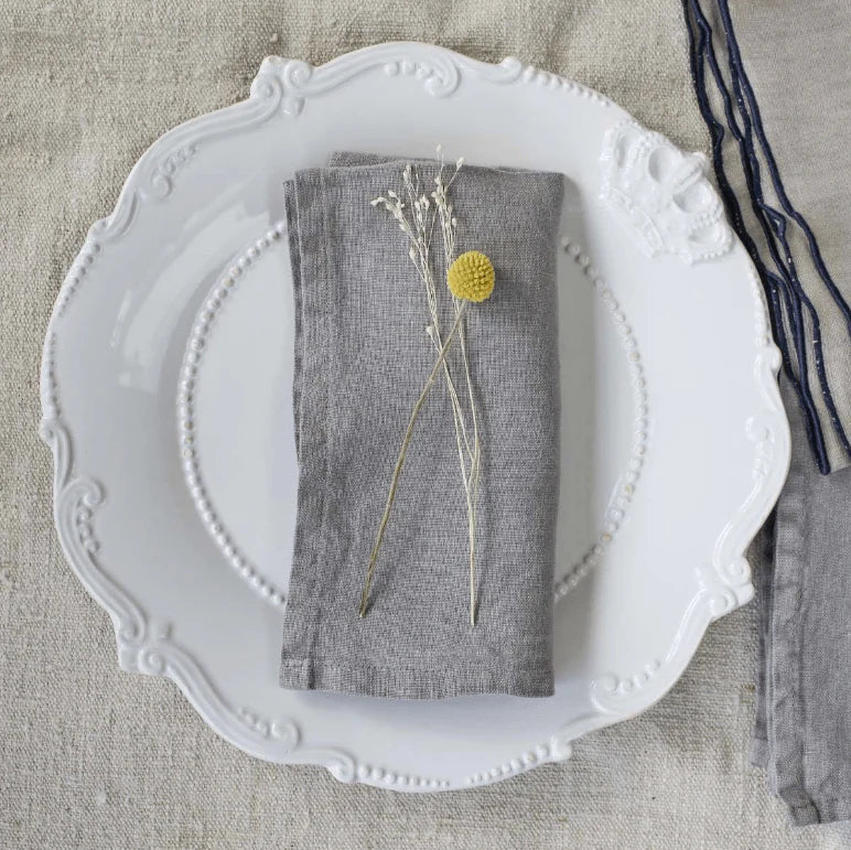Linen Light Grey Plain Edge Napkins - Set of 2 for sale - Woodcock and Cavendish