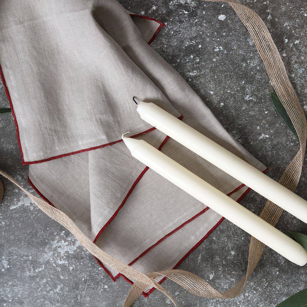 Linen Natural and Deep Red Napkins - Set of 2 for sale - Woodcock and Cavendish