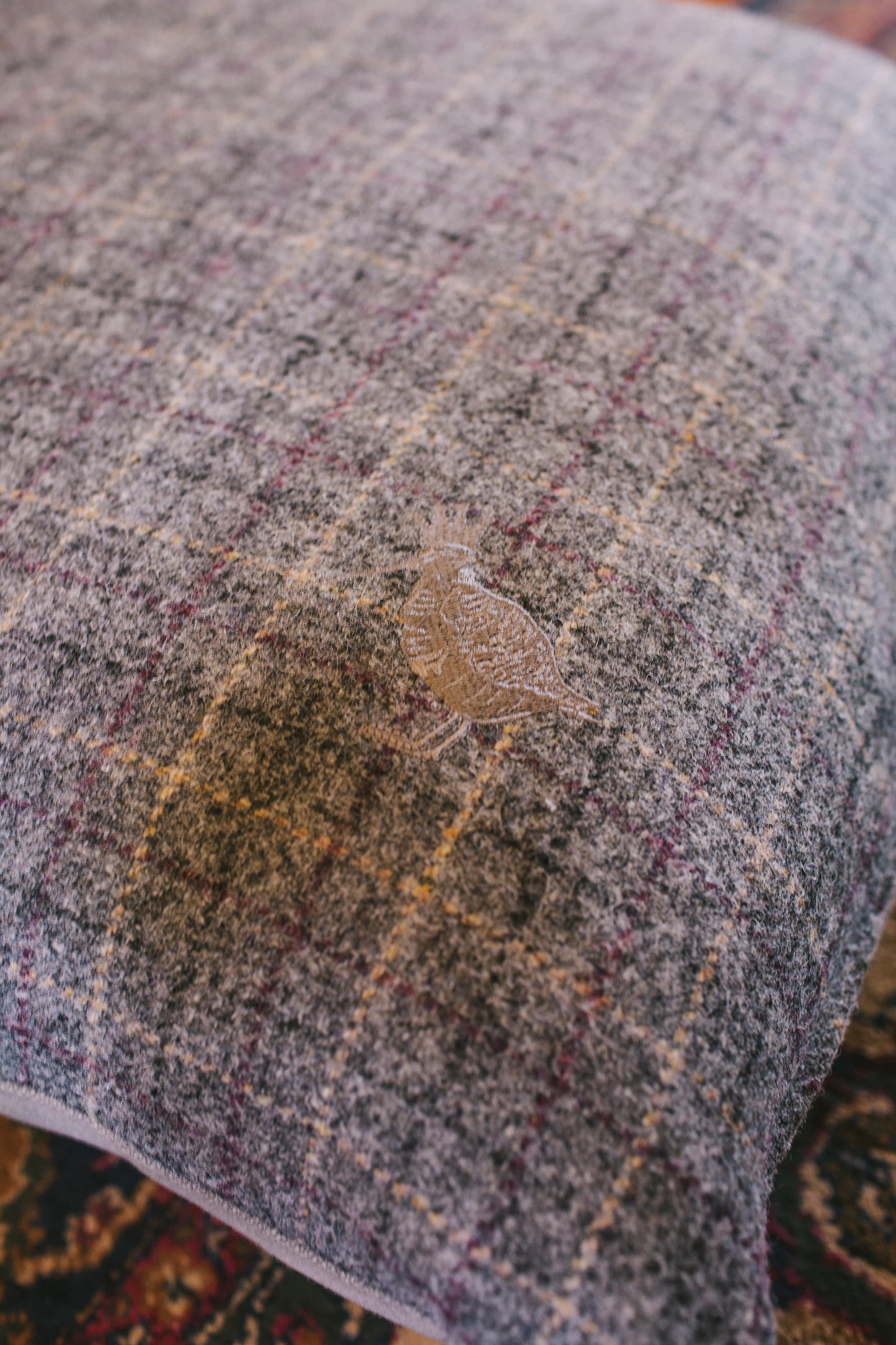 Luxury Pet Bed in Grey Wool Check by Woodcock & Cavendish for sale - Woodcock and Cavendish