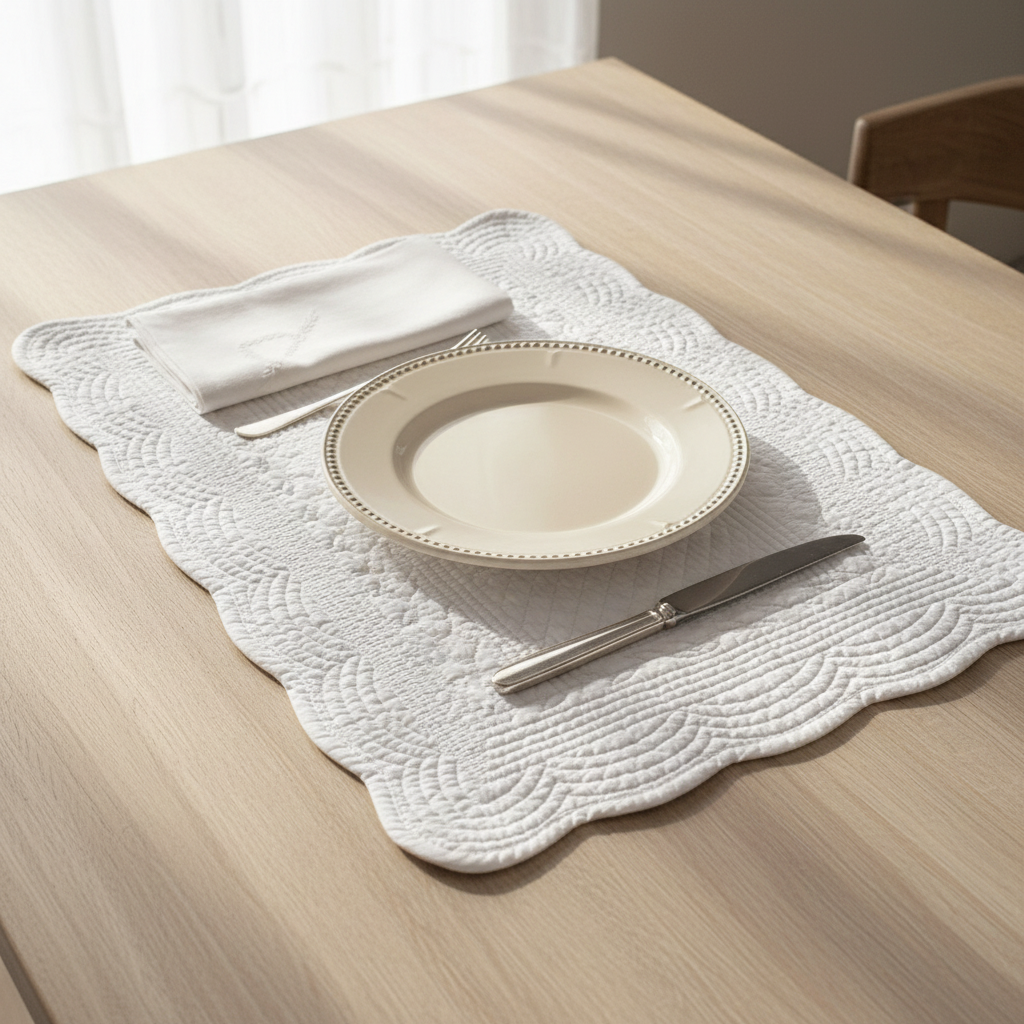 Natural Stitched Quilted Placemat / Table Mat in Snow White Woodcock and Cavendish Natural Stitched Quilted Placemat / Table Mat in Snow White Woodcock and Cavendish