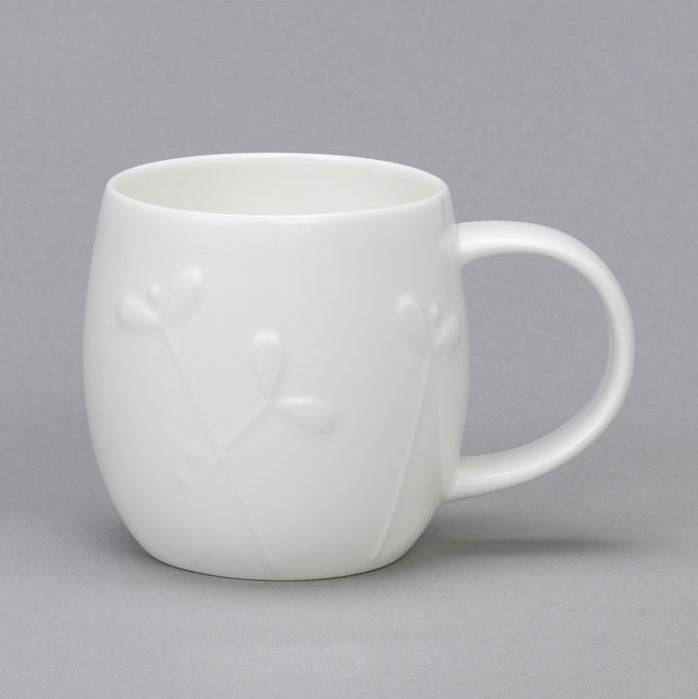 Plum Cress White Bone China Mug for sale - Woodcock and Cavendish