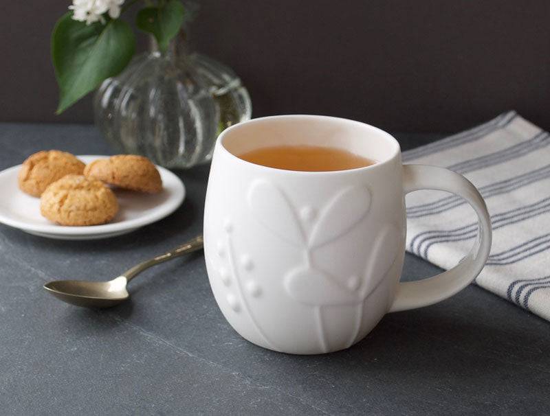 Plum Seedling White Bone China Mug for sale - Woodcock and Cavendish