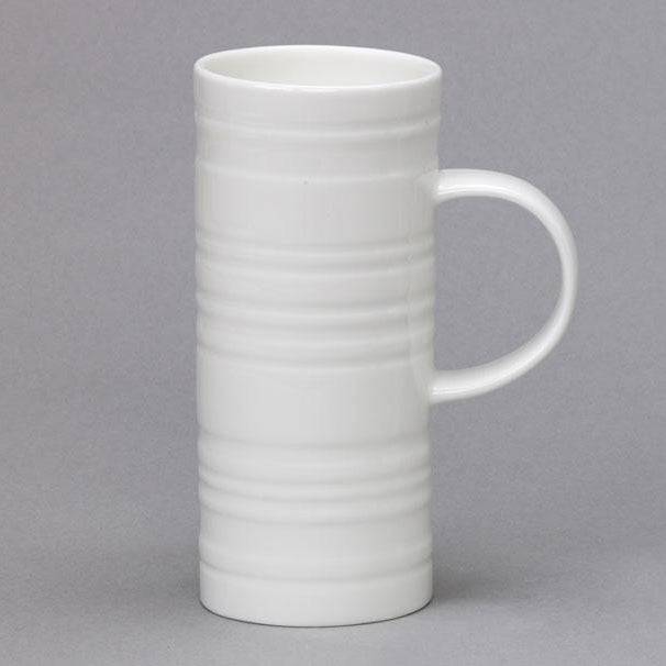 Skinny Ribbed White Bone China Mug for sale - Woodcock and Cavendish