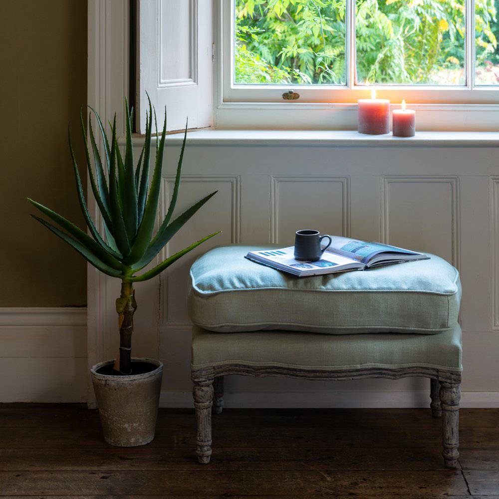 Tilda Footstool With Cushion in Swedish Green for sale - Woodcock and Cavendish